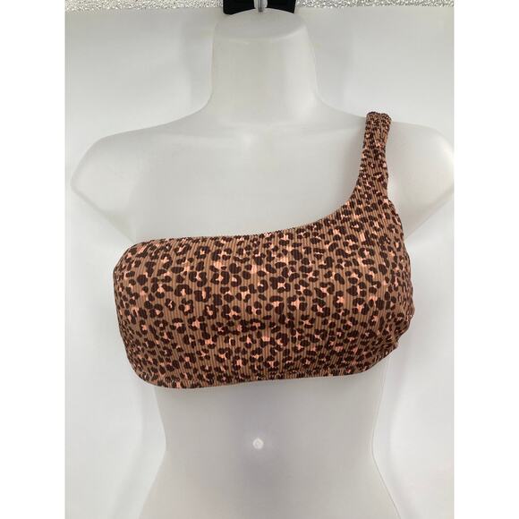 Aerie Other - Aerie Ribbed One Shoulder Brown Pink Bikini Top Animal Print S/M Padded